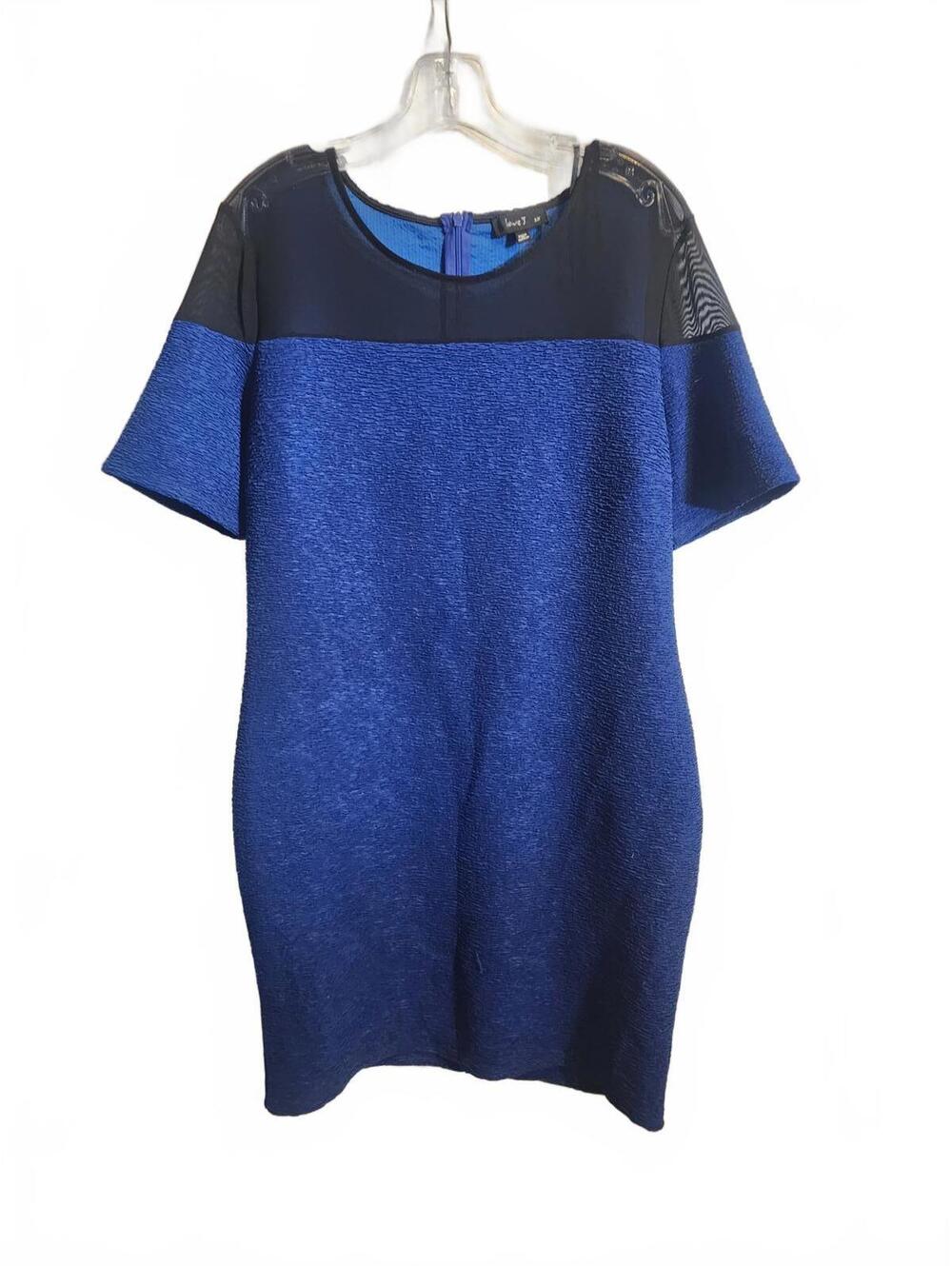 Blue Love J Dress. Black mesh shoulder detail. Women's Size 1x. 38 inches long